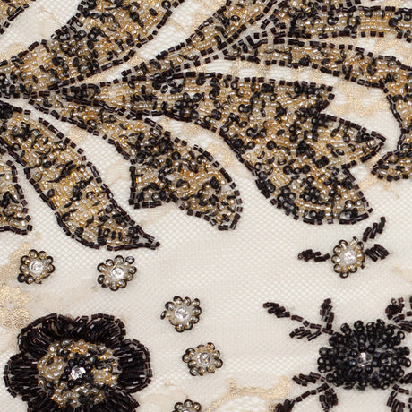 Beaded Lace - Ivory, Gold and Black Floral
