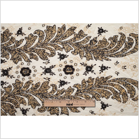 Beaded Lace - Ivory, Gold and Black Floral