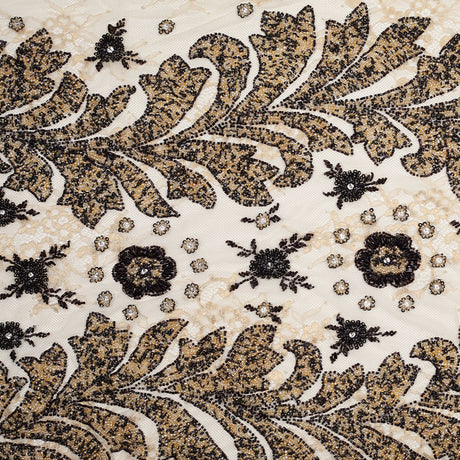 Beaded Lace - Ivory, Gold and Black Floral