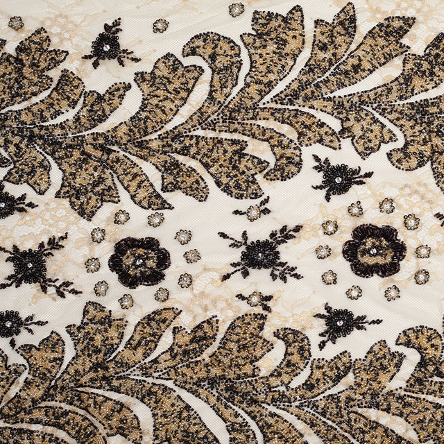 Beaded Lace - Ivory, Gold and Black Floral