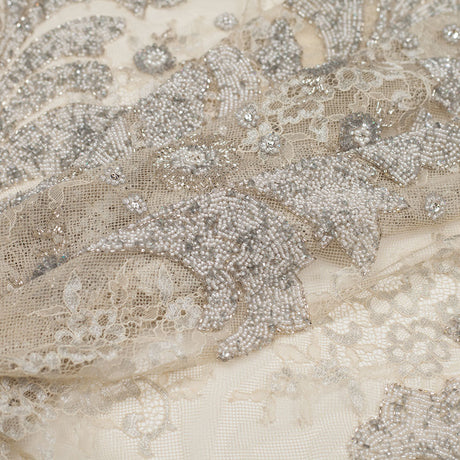 Beaded Lace - Ivory and Silver Floral