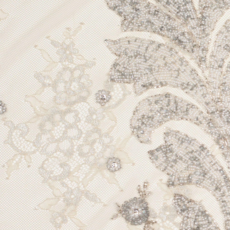 Beaded Lace - Ivory and Silver Floral