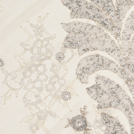 Beaded Lace - Ivory and Silver Floral