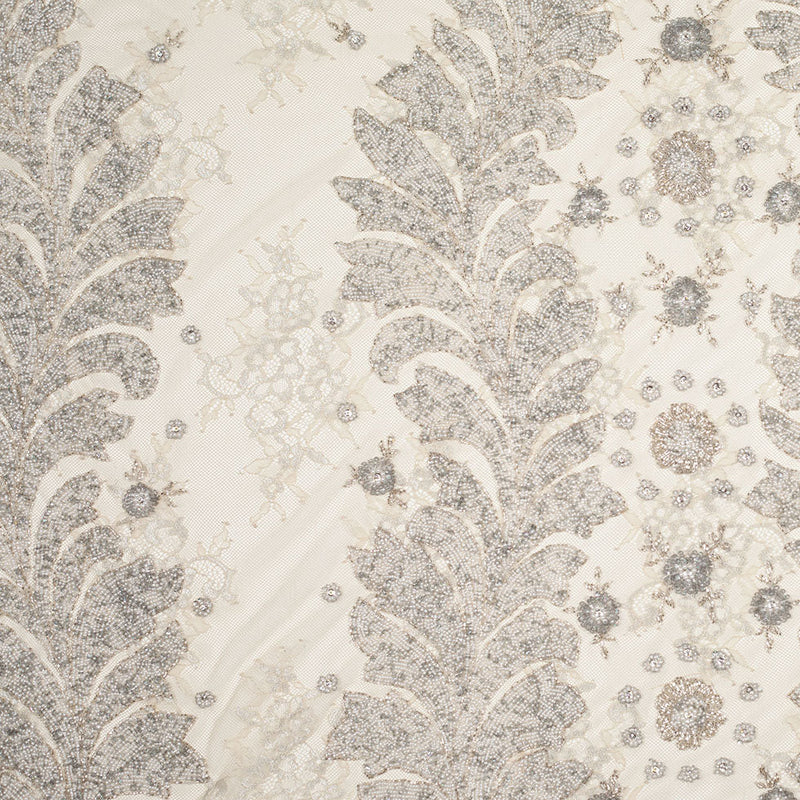Beaded Lace - Ivory and Silver Floral