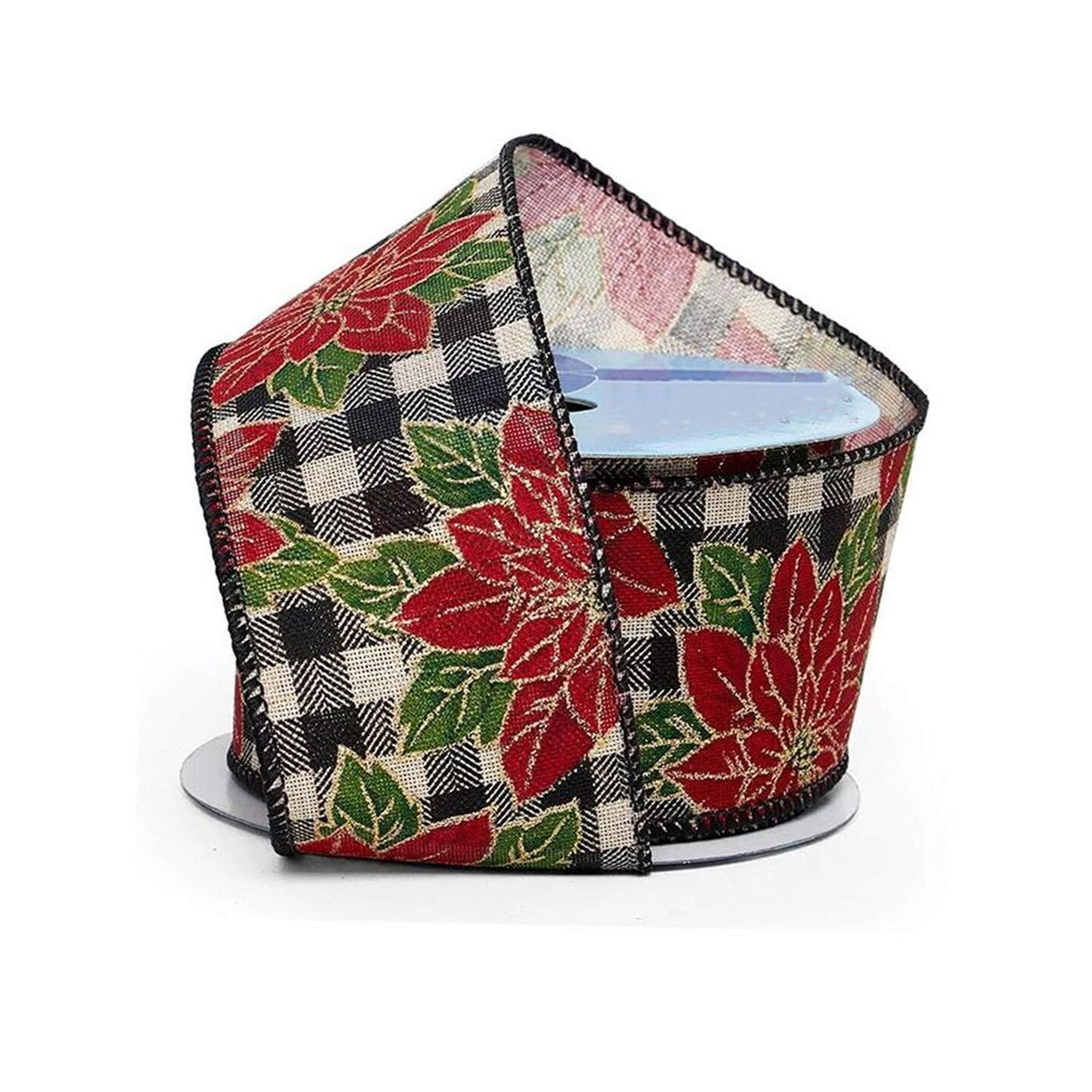 1 Roll Christmas Poinsettias & Berries On Wired Ribbon 2 1/2" x 10 yd