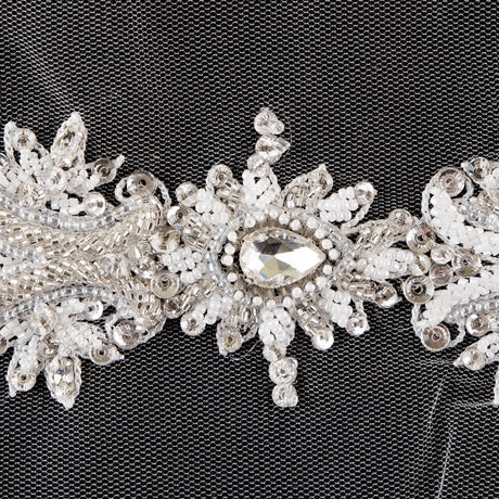 White Beaded Trim with Rhinestones - 3.5"