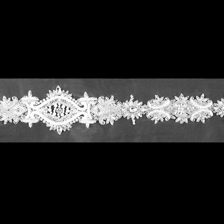 White Beaded Trim with Rhinestones - 3.5"