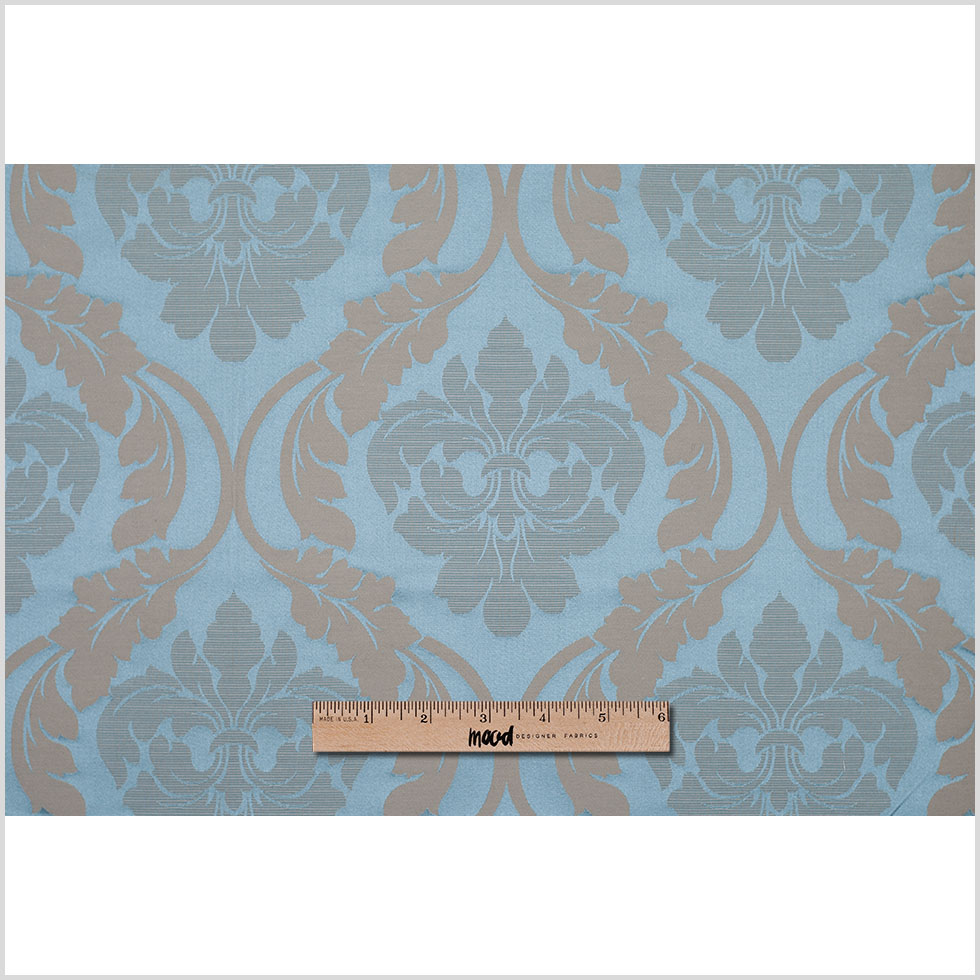 Oil Blue Floral Damask-Pattern Satin Jacquard