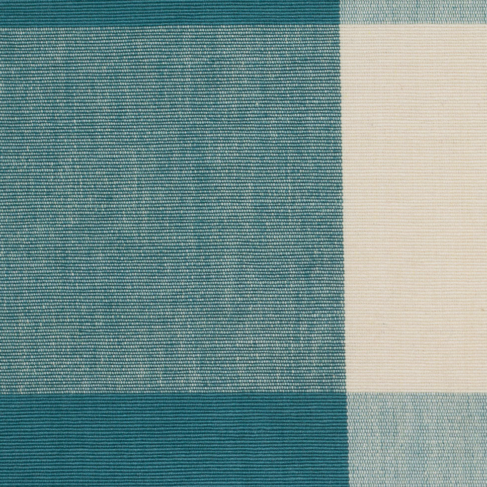 Teal and Cream Buffalo Check Cotton Canvas