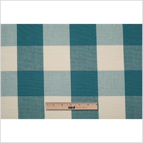 Teal and Cream Buffalo Check Cotton Canvas