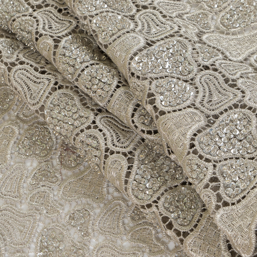 Fancy Beaded Guipure Lace - Dark Silver