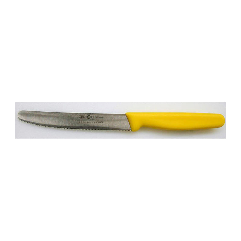 Icel Steak Knife, 4-1/4" Wavy-Edge Blade, Yellow Plastic Handle