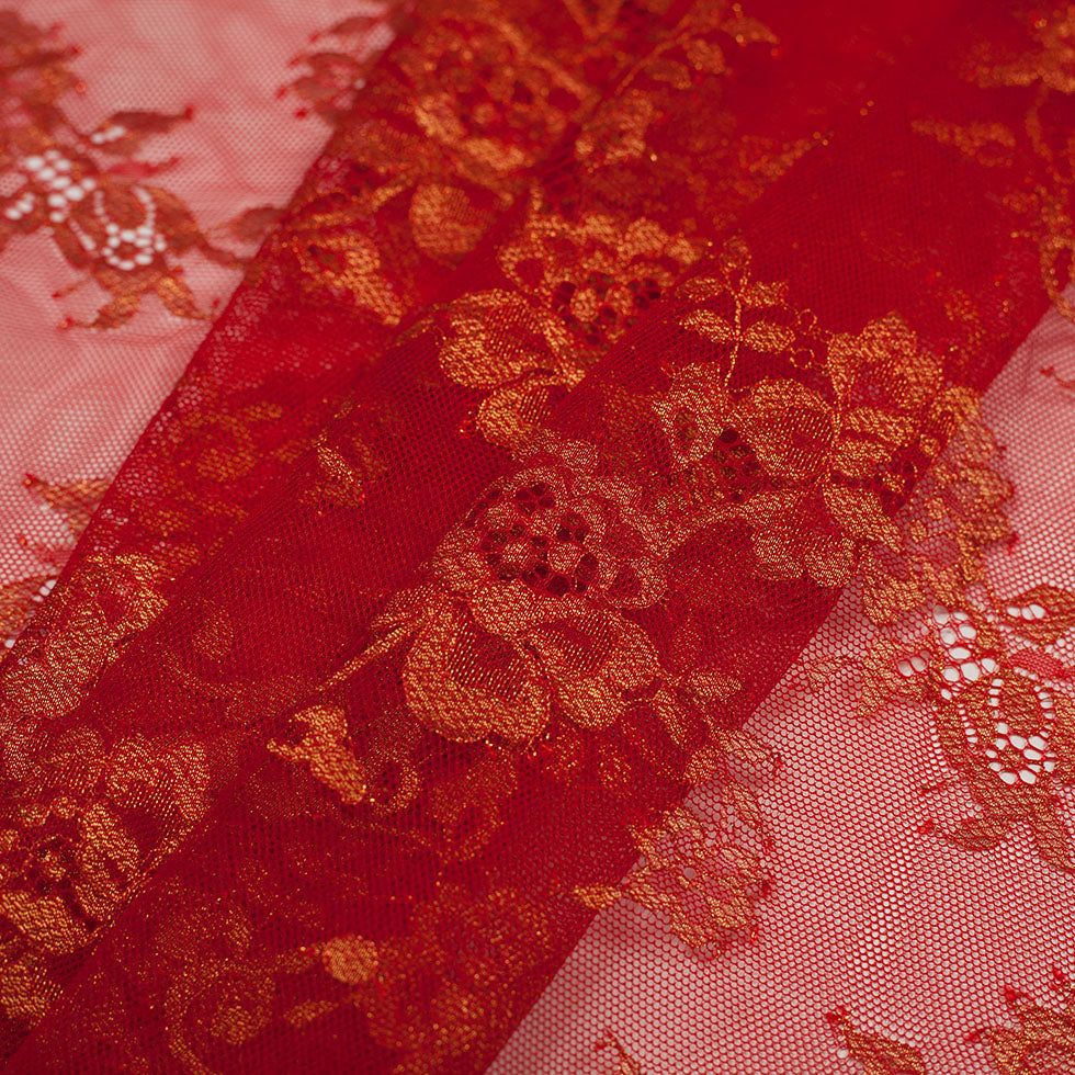 Floral Lace - Red and Metalic Gold