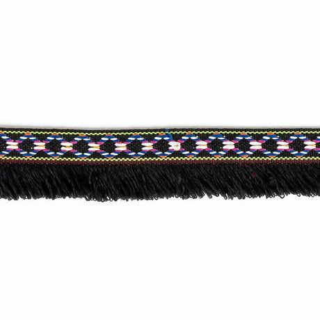 Multicolored and Black Tribal Brushed Fringe Trim - 1.125"