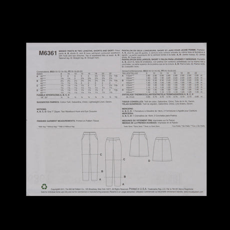 McCall's Bottom Pattern M6361 Size FF