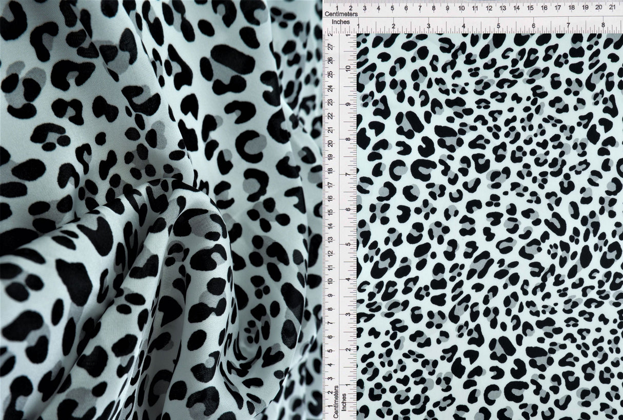 Animal Print Shiny Satin Fabric Grey
