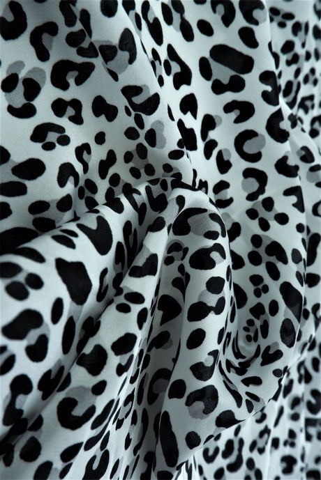 Animal Print Shiny Satin Fabric Grey
