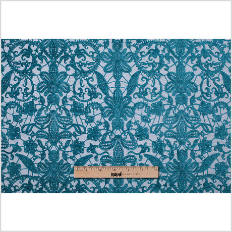 Turquoise Polyester-Viscose Embroidered Woven