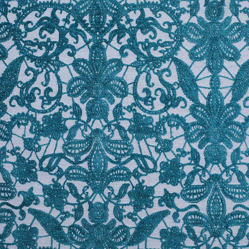 Turquoise Polyester-Viscose Embroidered Woven