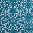 Turquoise Polyester-Viscose Embroidered Woven