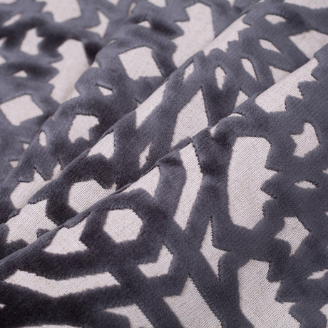 Gunmetal Geometric Polyester-Acrylic-Flax Flocked Chenille