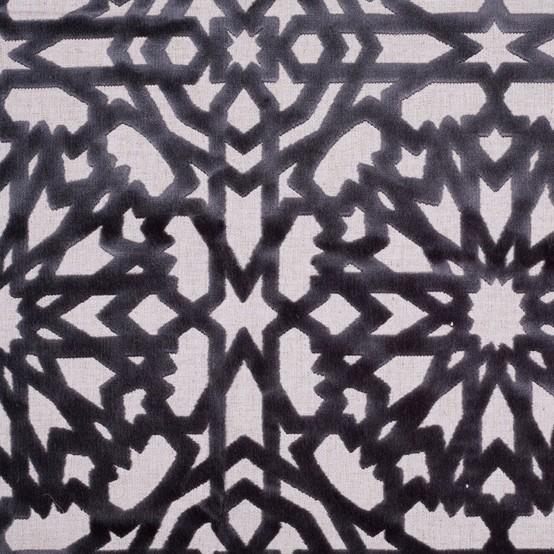 Gunmetal Geometric Polyester-Acrylic-Flax Flocked Chenille