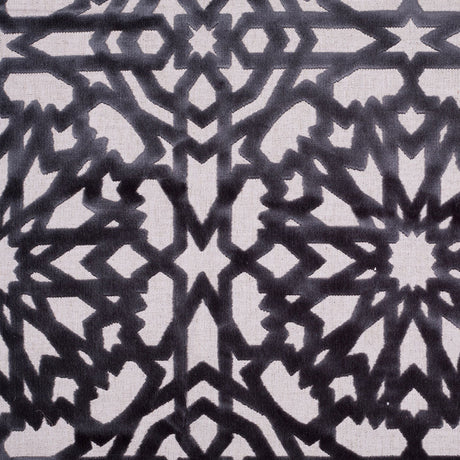 Gunmetal Geometric Polyester-Acrylic-Flax Flocked Chenille