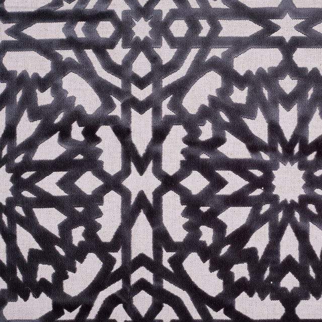 Gunmetal Geometric Polyester-Acrylic-Flax Flocked Chenille