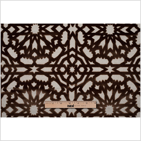 Bittersweet Brown Geometric Polyester-Acrylic-Flax Flocked Chenille