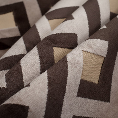 Blue Steel and Chestnut Brown Geometric Polyester-Acrylic Flocked Chenille