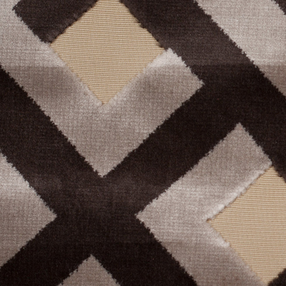 Blue Steel and Chestnut Brown Geometric Polyester-Acrylic Flocked Chenille