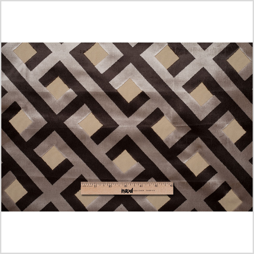 Blue Steel and Chestnut Brown Geometric Polyester-Acrylic Flocked Chenille