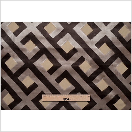 Blue Steel and Chestnut Brown Geometric Polyester-Acrylic Flocked Chenille