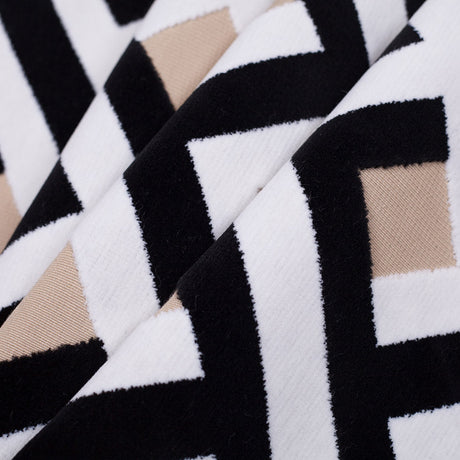 Black and White Geometric Polyester-Acrylic Flocked Chenille