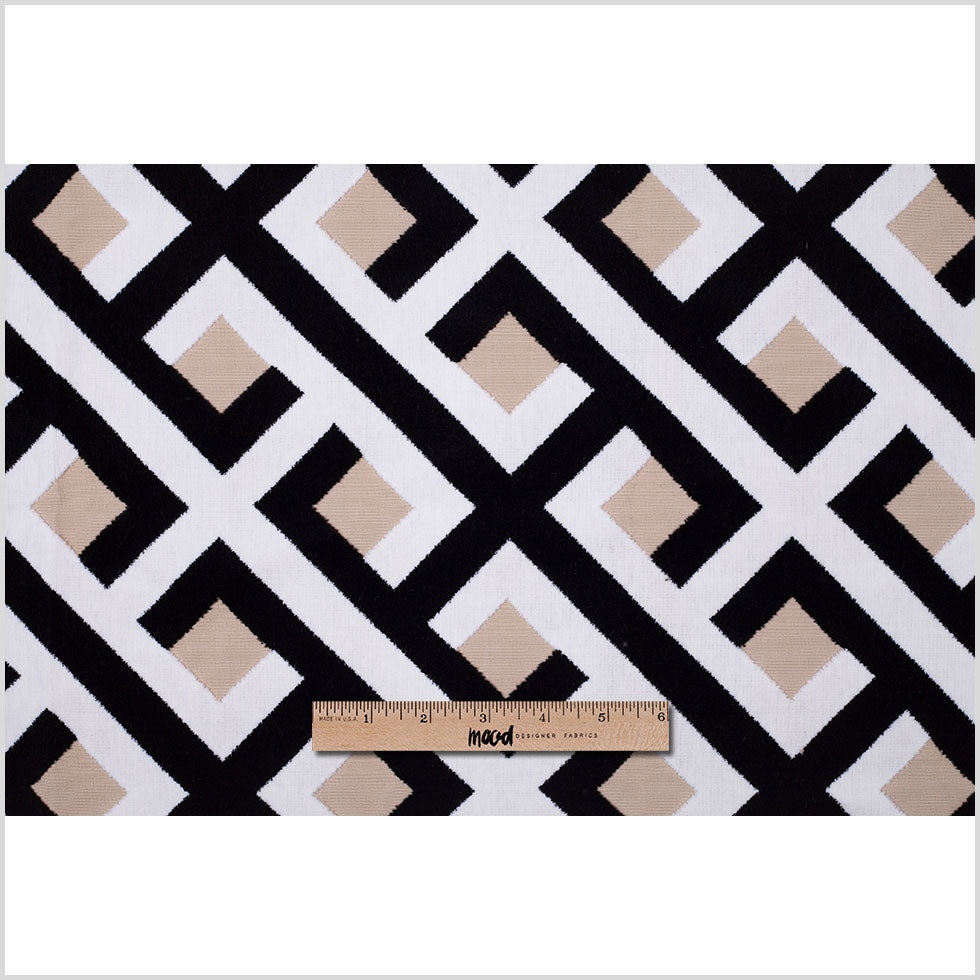 Black and White Geometric Polyester-Acrylic Flocked Chenille