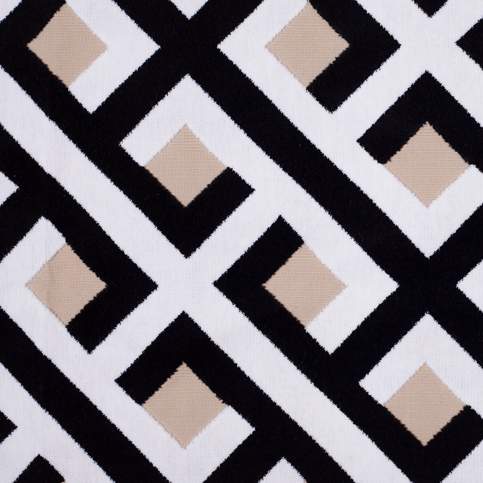 Black and White Geometric Polyester-Acrylic Flocked Chenille