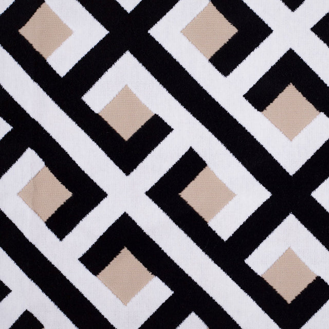 Black and White Geometric Polyester-Acrylic Flocked Chenille
