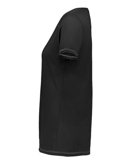 Camiseta de poliéster hilado súper suave con cuello en V para mujer