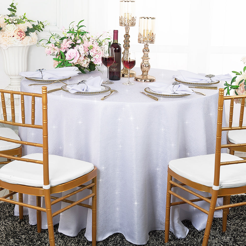 Round Sequin Tablecloth 108" White