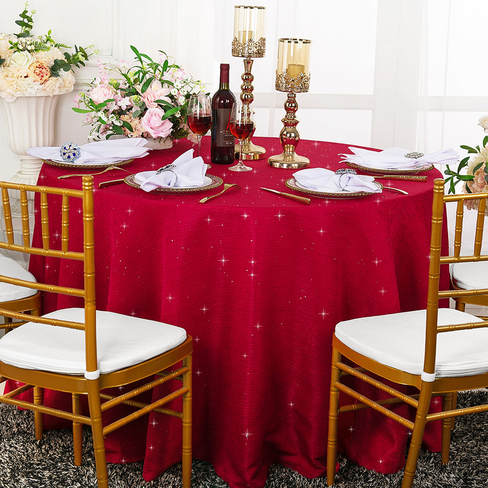 Round Sequin Tablecloth 132" Apple Red