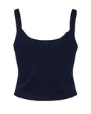 Women's spaghetti strap tank in Black, White, Heather Gray, Pink and Navy stretch rib fabric for summer wear