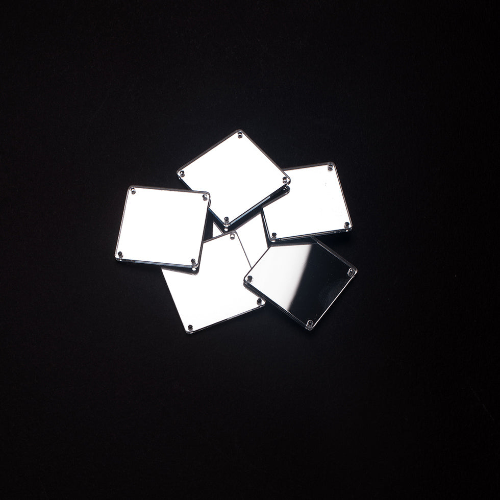Silver Laminate 4-Hole Square Plastic Mirror - 64L/40.5mm