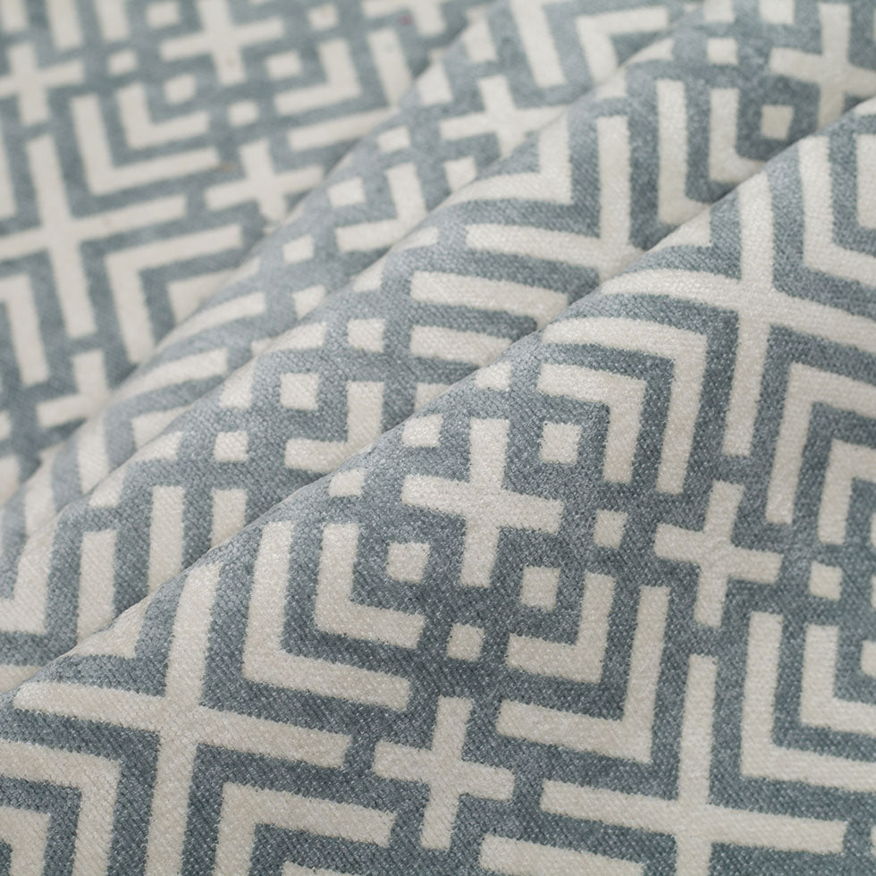 Mist Green and Erget White Geometric Acrylic-Polyester-Viscose Chenille