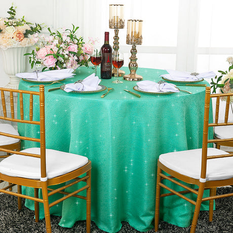 Round Sequin Paillette Poly Flax Tablecloth