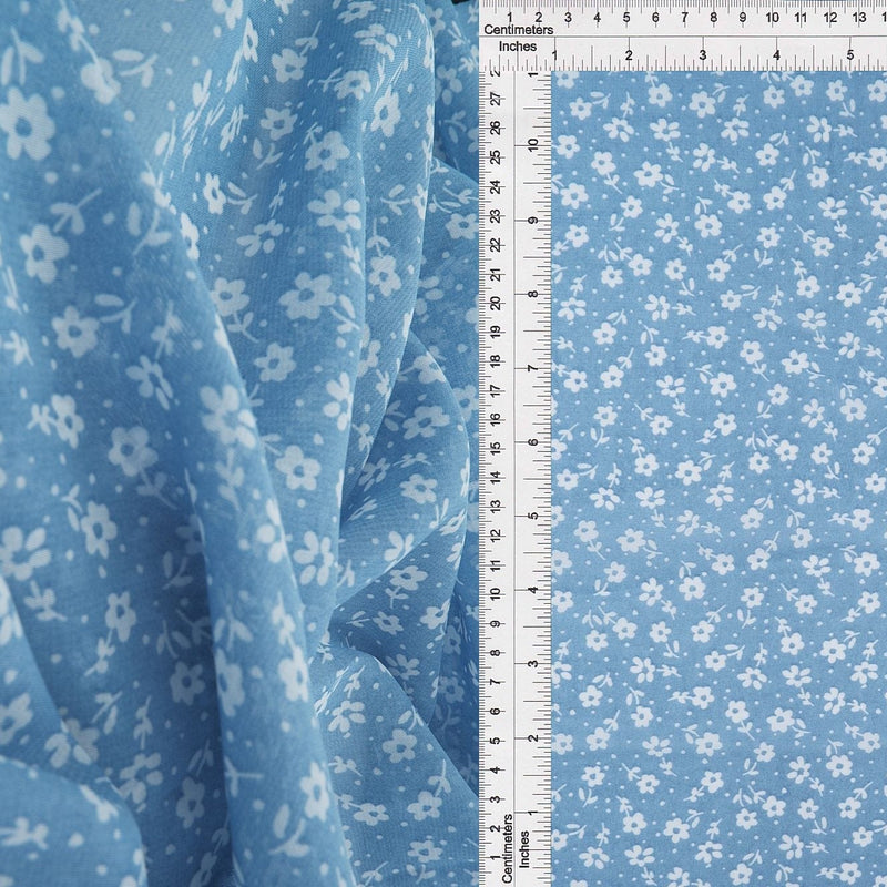 Chiffon Floral Print Blue Woven Fabric