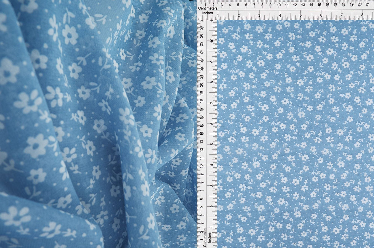 Chiffon Floral Print Blue Woven Fabric
