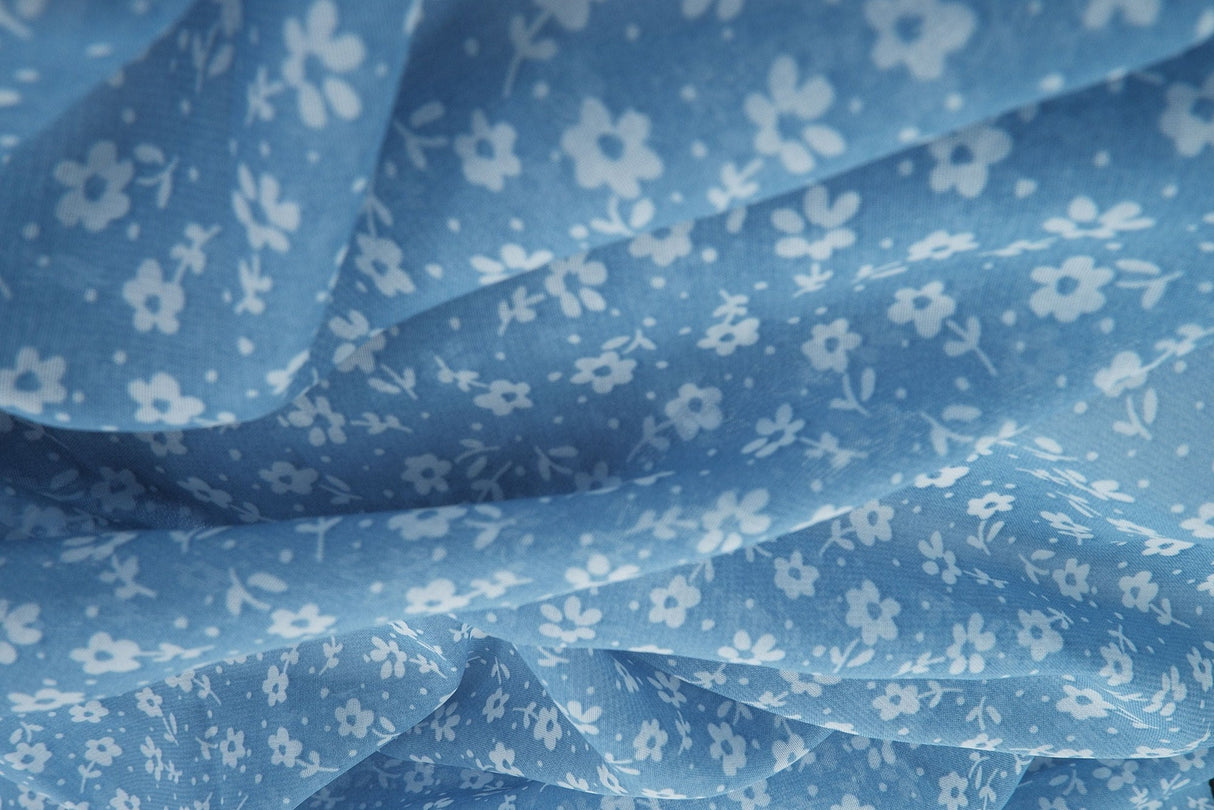 Chiffon Floral Print Blue Woven Fabric
