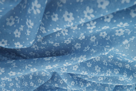 Chiffon Floral Print Blue Woven Fabric