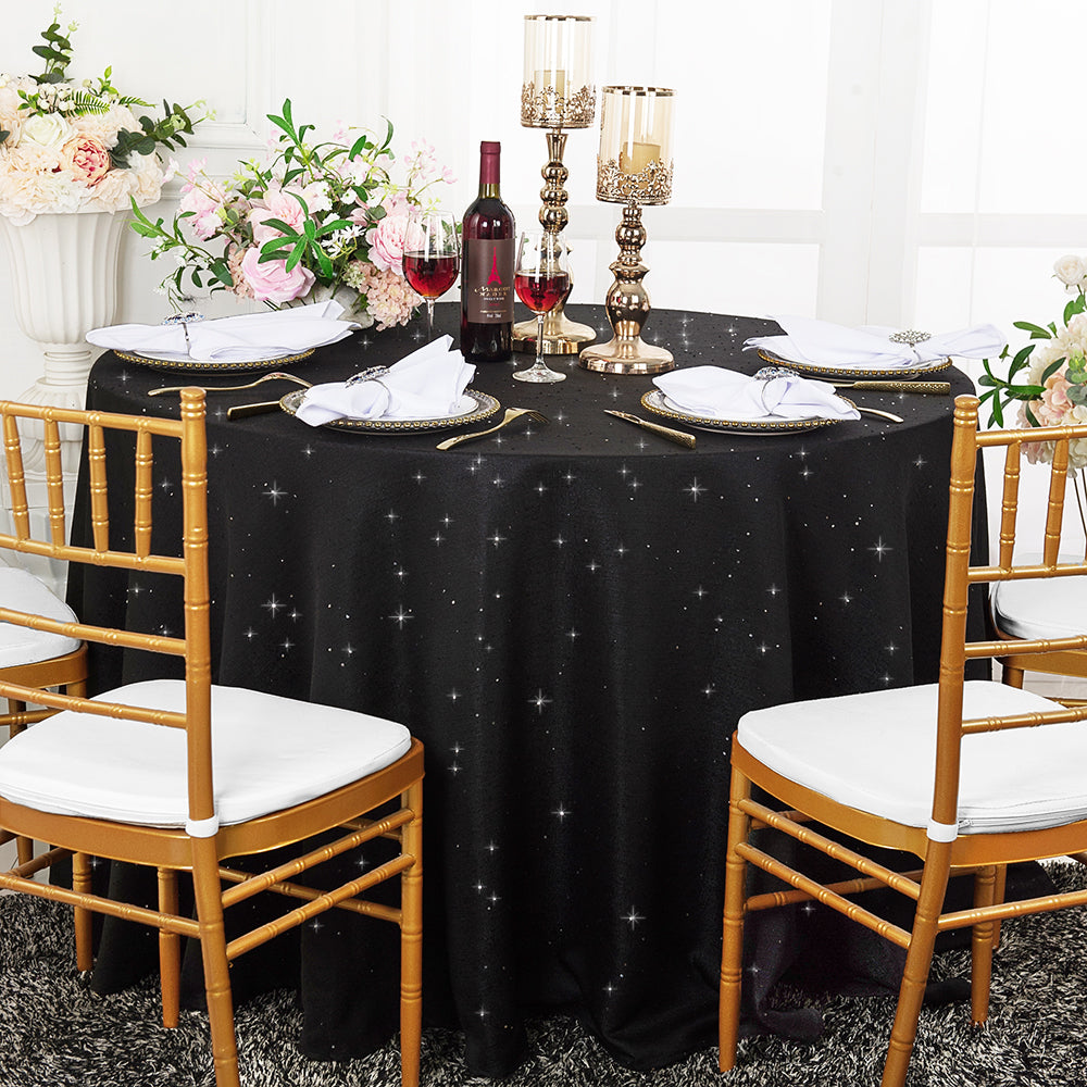 Round Sequin Paillette Tablecloth 90 Inch Black