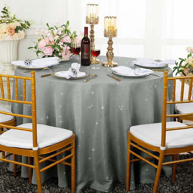 Round Sequin Tablecloth 108in Silver